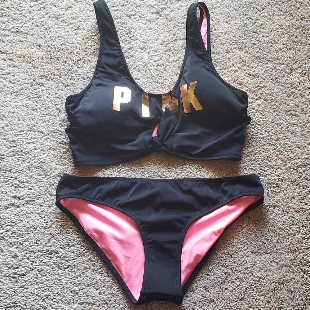 Vs pink padded top rutched bottom swim suit S